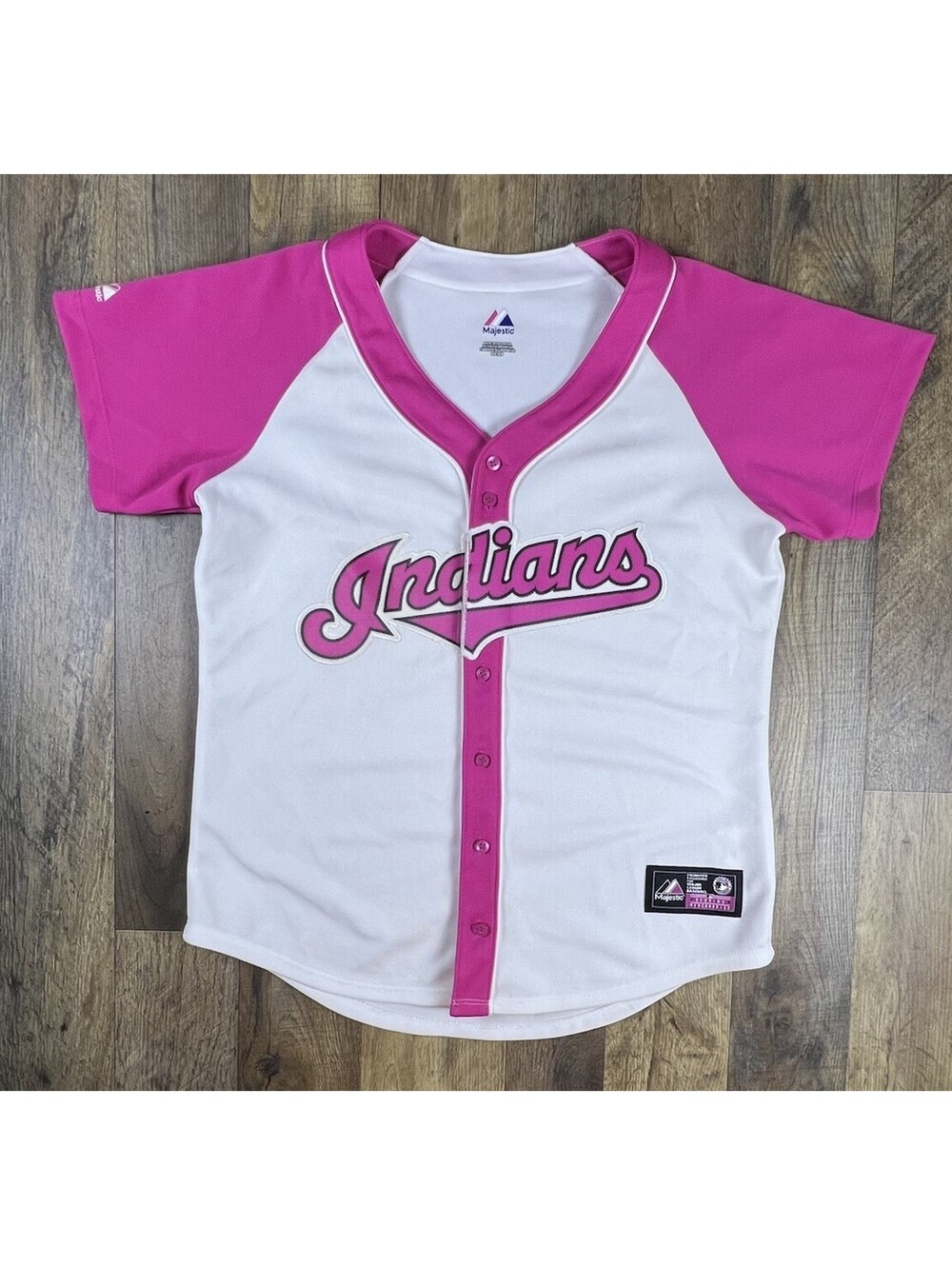 Cleveland Indians Guardians Pink Jersey Women's Small Majestic MLB Baseball